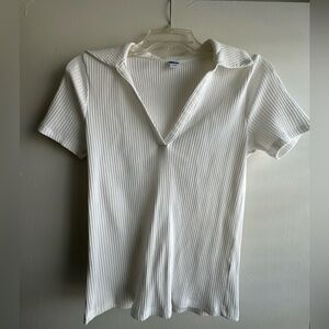 Old Navy White Ribbed Knit Collar Polo